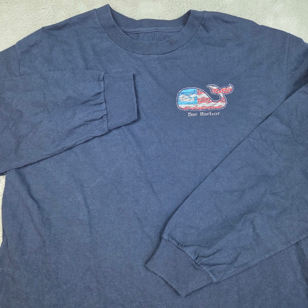 Vineyard Vines Long Sleeve Shirt Mens M Bar Harbor Patriotic Whale Navy Blue Tee